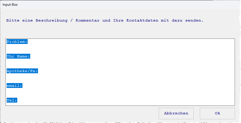 Eingabefenster für Problemtext
