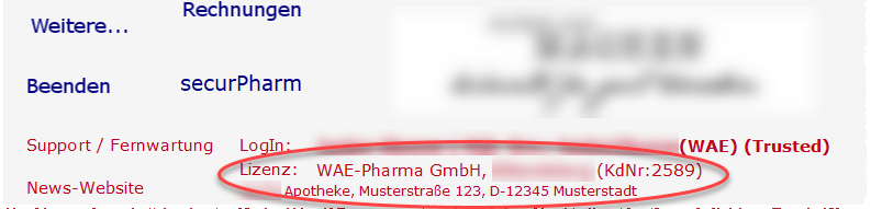 Lizenzname sichtbar im Menü