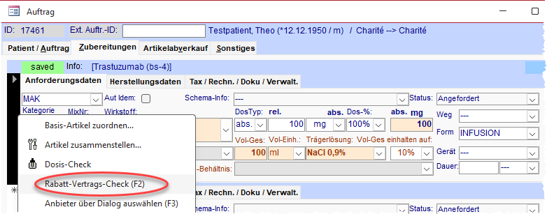 Rabattvertragscheck übers Kontextmenü
