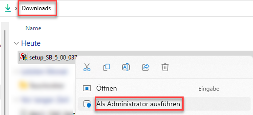 Setup als Admin starten