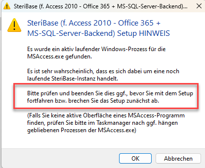 Fehlermeldung Setup