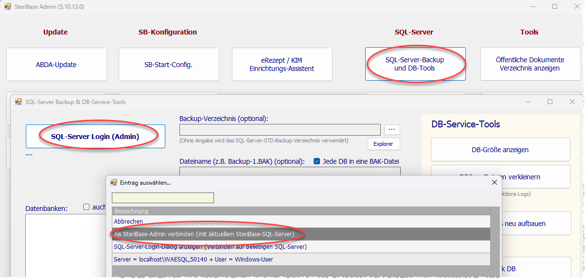 SteriBase Admin Tool öffnen