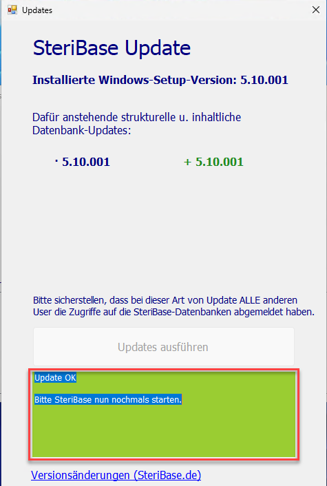 Update erfolgreich