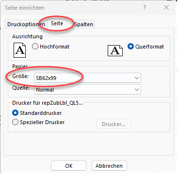 Papierformat auswählen