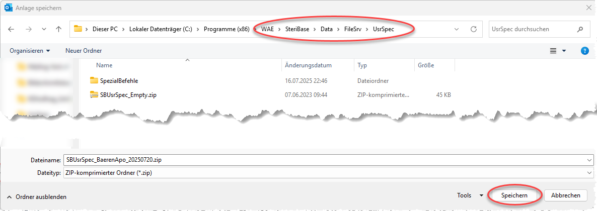 ZIP-Datei speichern auf dem Desktop