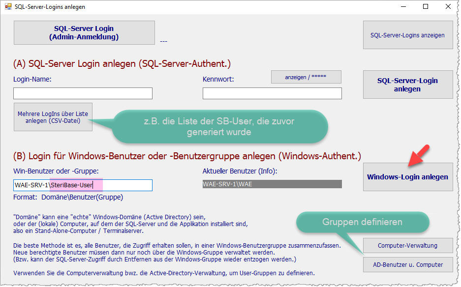SQL-LogIn hinzufügen