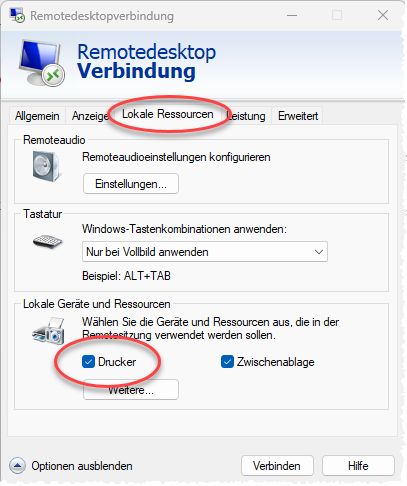 RDP-Eigenschaften für Druckerumleitung