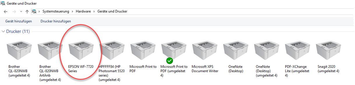 Auf dem TS installierter Drucker
