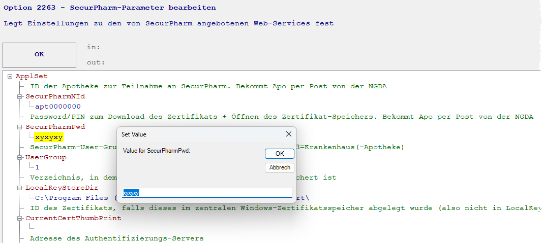 neues Passwort in der Option 2263 hinterlegen