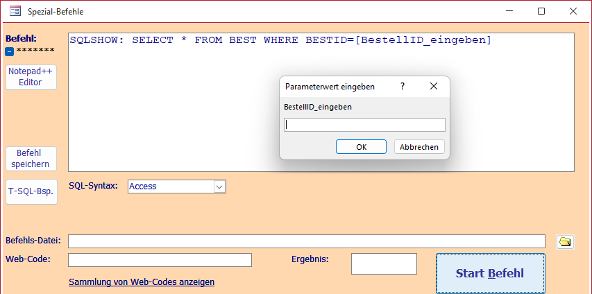 Parameterfeld über Access