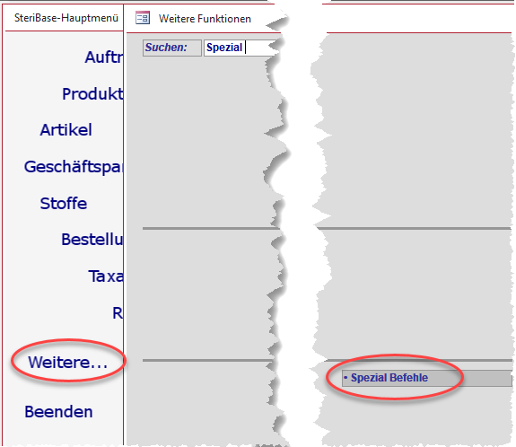 Menüpunkt Spezialbefehle